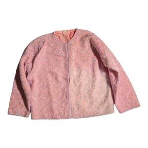Vtg 1950s Pale Pink Allover Sequin Embellished Hook Closure Cardigan 36 Sz M